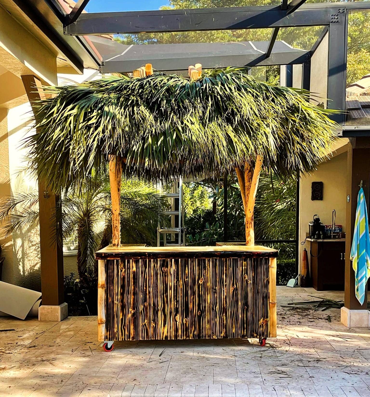 Tiki built in a covered patio