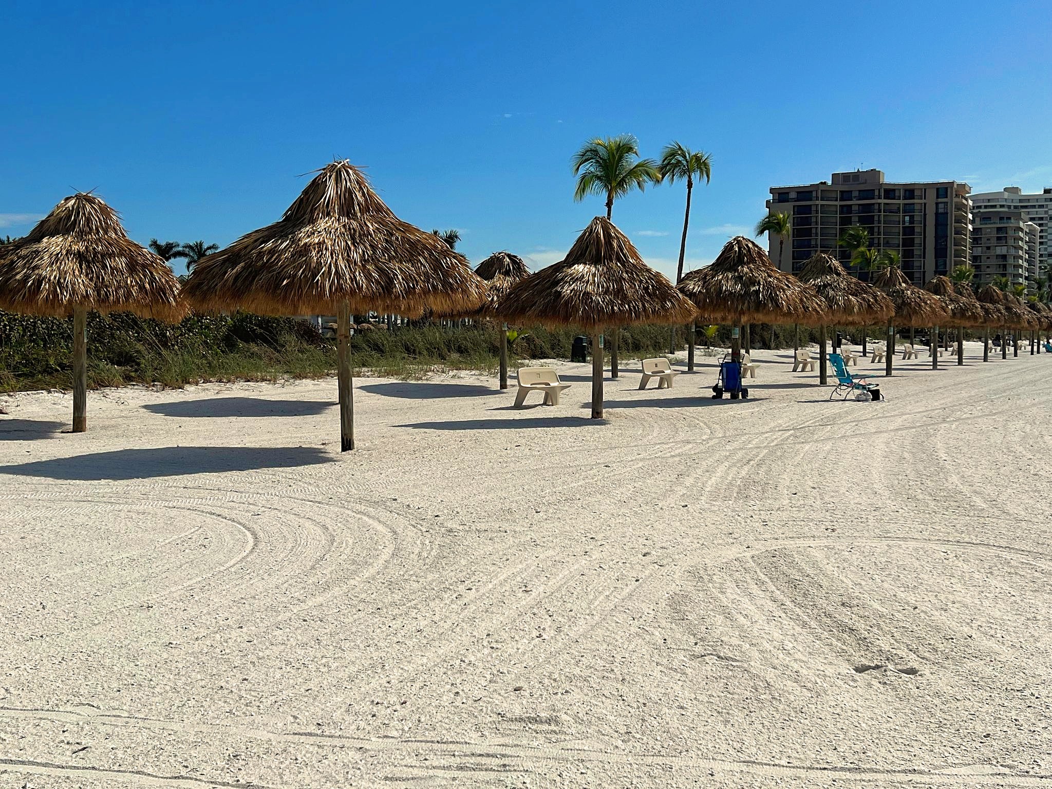 Single pole tikis on a beach